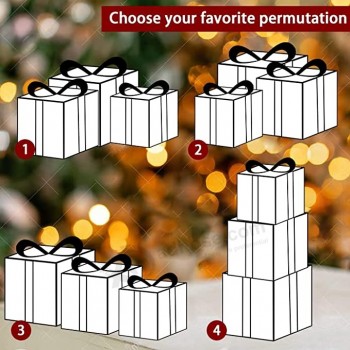 Set mit 3 beleuchteten Boxen 48lt mit Schleifen Geschenkboxen für Party, Garten, Zuhause, Urlaub im Freien Dekorationen (weiß und silber)