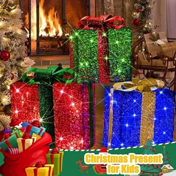 Decorazioni per scatole regalo illuminate di Natale, plug-in bianco caldo 70 LED illuminano scatole regalo per esterni al coperto per Natale Tree Yard Home Holiday