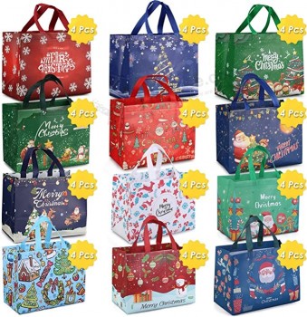 Sacchetti della spesa riutilizzabili di Natale da 48 pezzi, borse di Natale con manici, sacchetti per dolcetti natalizi, sacchetti di Natale multifunzionali in tessuto non tessuto
