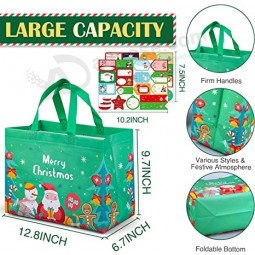 18PCSラージクリスマスギフトバッグ、ハンドル付きクリスマス再利用可能なトートバッグ、クリスマスギフトラッピング用不織布ショッピングバッグ