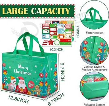 18PCS 대형 크리스마스 선물 가방, 손잡이가 있는 크리스마스 재사용 가능한 토트백, 크리스마스 선물 포장을 위한 부직포 쇼핑백