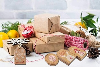 100 Pack Brown Kraft Paper Christmas Gift Tags, Xmas Brown Kraft Gift Tags with Jute Twine Baker Twine for DIY Xmas Holiday Present Wrap Stamp
