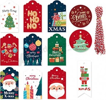 PintreeLand 48 PCSクリスマスギフトタグ、文字列付き、クリスマスサンタと名札ラベル、DIY自家製ホリデープレゼントラップ (48)
