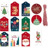 PintreeLand 48 PCS Christmas Gift Tags with String, Xmas Santa to/from Name Tags Label for DIY Homemade Holiday Present Wrap (48)