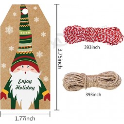 200パッククリスマスタグ、ギフト用ノームクリスマスタグ、茶色のクラフト紙ラベルクリスマスギフトタグ、クリスマスホリデープレゼント用の文