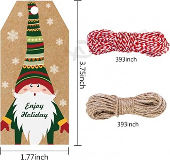Paquet de 200 étiquettes de Noël, Gnomes Étiquettes de Noël pour les cadeaux, Étiquettes en papier kraft brun Étiquettes de Noël avec ficelle pour Noël Cadeau de vacances