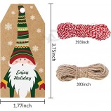 Paquete de 200 etiquetas de Navidad, Etiquetas de Navidad de Gnomos para regalos, Etiquetas de papel kraft marrón Etiquetas de regalo de Navidad con cuerda para regalo de Navidad