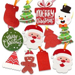 クリスマスギフトタグ、100個カラフルなクリスマスクラフト紙タグクリスマスギフトデコレーション用のオーガンザストリング付きハンギングラベ