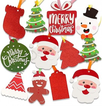 Kerstcadeau Tags, 100 Stuks Kleurrijke Xmas Kraft Paper Tags Hangende Labels met Organza Strings voor Kerst Gift Decorations