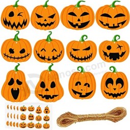 60Pcs 12 스타일 할로윈 호박 컷 아웃 선물 태그 가을 가을 종이 포장 행잉 트리트 장식품 라벨 추수 감사절 용 끈