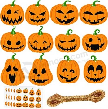 60Pcs 12 Stijlen Halloween Pompoen Knipsels Cadeau Tags Herfst Herfst Papier Inpakken Hangen Traktatie Ornamenten Labels met Touw voor Thanksgiving