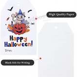 Etichette regalo di carta di Halloween da 100 pezzi con stringa, etichette di buon Halloween, modello di gatto zucca, etichette di Halloween personalizzate per sacchetto di caramel