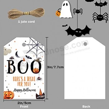 50個のハロウィーンタグとストリングハロウィーントリックオアトリート不気味なグッディーキャンディーゴーストタグハッピーブーデーハンギング