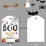 50 piezas de etiquetas de Halloween con cuerda Halloween Truco o trato Spooky Goodie Candy Ghost Tag Happy Boo Day Colgante Etiqueta de regalo Lindas tarjetas de nombre de dibujos 