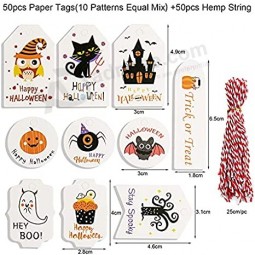 Happy Halloween Tags with String Kids Gift Trick Or Treat Spooky Goodie Candy Boo Bag Party Favor Kraft Paper Mason Jar Label Hanging Card Home Decor