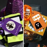 Etiquetas de Halloween, Truco o Trato Etiqueta Artesanal Etiquetas de Regalo con Cuerda, 40 Piezas de Caramelo Piruleta Hornear Galleta Golosina Bolsa de Regalo Envoltura Arte Tarj
