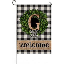 Willkommen Garten Flagge G Anfangsbuchstabe Kranz benutzerdefiniert Nachname Veranda Flaggen vertikal doppelseitig Büffel plaid Holz Garten Hof Banner