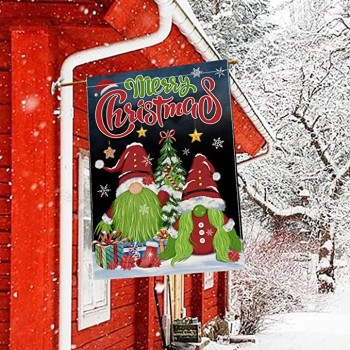 Banderas de Navidad 28x40 Doble Cara, Feliz Navidad Gnomos Arpillera Bandera de la Casa, Camión Rojo con Árbol de Navidad Muñeco de Nieve Vacaciones Invierno