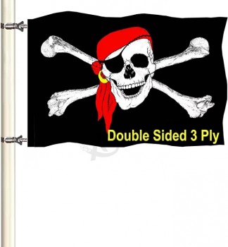 Jolly Roger 해적 보트 플래그 12x18 미국 제조 - 작은 빨간색 반다나 해적 요트 해골 플래그 크로스 본즈 헤비 듀티 3 플라이 배너