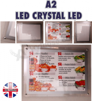 LIGHT BOX CON CORNICE IN CRISTALLO A LED A2 PER ESPOSIZIONE DI MENU PUBBLICITARI O DA ASPORTO