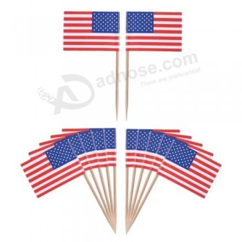 50x Palillos de dientes de América Mini bandera Palos de papel Cóctel de fiesta Palillos de dientes de bandera de EE. UU.