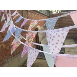 Stoff Wimpel.Vintage Blumen, Vichyging, weiß, Regenbogen.10ft TO 120ft.Hochzeiten.
