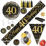 나이 40세 & 생일 축하합니다 파티 장식 멧새 배너 풍선 블랙 골드