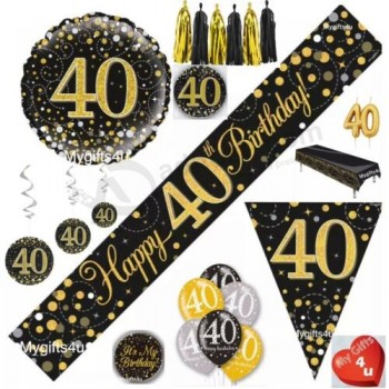 Edad 40 y Feliz Cumpleaños Decoraciones de Fiesta Buntings Estandartes Globos Oro Negro