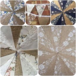 FABRIC HESSIAN VINTAGE BUNTING.WEDDINGS,COUNTRY FLORAL SHABBY CHIC