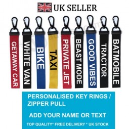 Custom DRIVE Key Chain Key ring Luggage Personalised Name Text Tag Zipper Pull