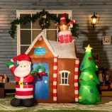 Maison en pain d’épice de Noël gonflable de 7 'avec Père Noël et arbre de Noël, lumières LED