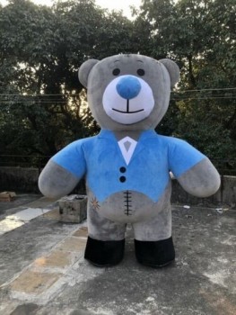万圣节充气蓝色泰迪熊吉祥物服装卡通成人角色扮演圣诞