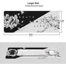 ゲーミングマウスパッド滑り止めラバー - ブラック&ホワイトチェリーブロッサム