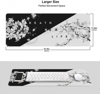 ゲーミングマウスパッド滑り止めラバー - ブラック&ホワイトチェリーブロッサム