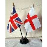 UNIOn JACK & ST GEORGE ENGLAND friendship table flag set WITH flags and base UK