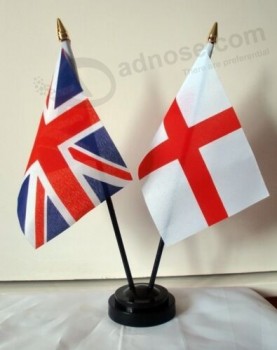 UNIOn JACK & ST GEORGE ENGLAND friendship table flag set WITH flags and base UK