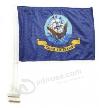 Navy Window Car Flag 12" x 15" Knitted With Mounting Staff