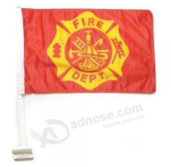 Fire Department Car Window Vehicle Flag 12" x 18" Knitted With Mounting Staff