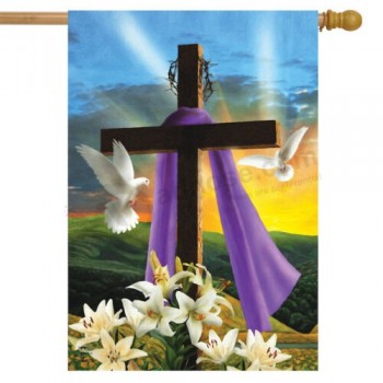 Amanecer de Pascua Casa Religiosa Bandera Cruz Palomas Lirios 28