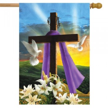 Easter Sunrise Religious House Flag Cross Doves Lilies 28" x 40"