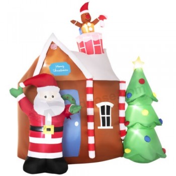 7FT Inflatable Christmas Gingerbread House Santa and Christmas Tree Decoration
