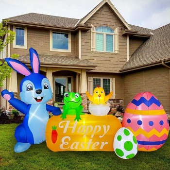 8FT lange Ostern aufblasbarer Hase mit Eiern Frosch Küken Dekorationen, frohe Ostern Zeichen mit eingebauten LEDs Dekor für Rasen Hof Garten Indoor