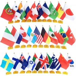 30 Countries Desk Flags Pack International Table Flag Office Flag Stand--8.2 x 5.5 Inches Mini Desktop Flag