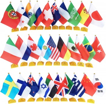 Paquete de banderas de escritorio de 30 países Bandera de mesa internacional Soporte de bandera de oficina--8.2 x 5.5 pulgadas Mini bandera de escritorio