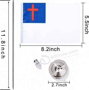 2er-Pack amerikanische US-christliche Flagge USA-Christen Tischflagge, kleine Mini-USA-Religion und Glaube Schreibtischflaggen mit Standbasis