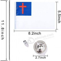 Paquete de 2 banderas cristianas americanas de EE. UU. Bandera de mesa de cristianos de EE. UU., Pequeñas banderas de escritorio de religión y creencias de los Estados Unidos con b