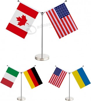Y Shape Table Flag Pole , G8 countries Table Flag Kit, Stainless Steel Flagpole with Base