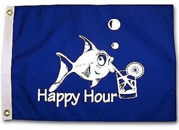 Happy Hour Fish Blue 12"x18" Double Sided Flag Bar Restaurant Cabin Boat 100D