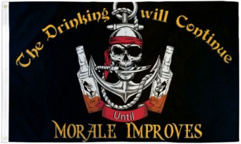 Het drinken zal doorgaan Vlag 3x5ft Varen Vlag Schedel Jolly Roger Pirate Flag