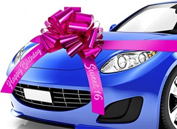 Happy Birthday Car Bow Sweet 16 Big Car Pull Bow Giant Car Gift Wrapping Bow with 20 Feet Car Ribbon for Birthday Party Car Decorations